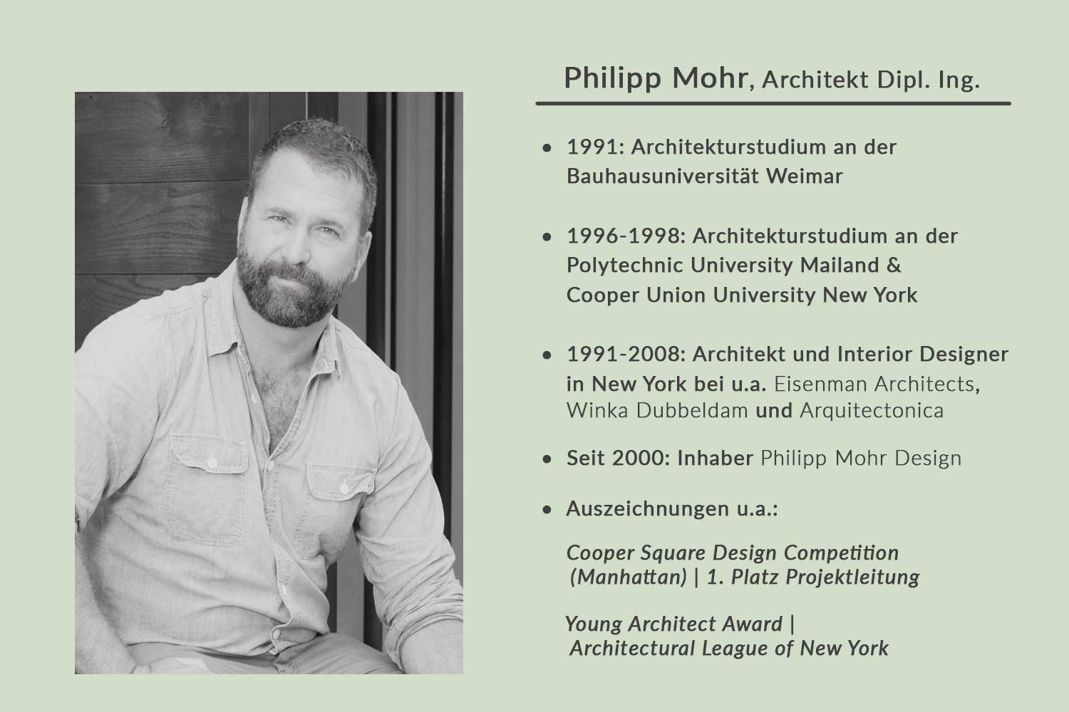 Lebenslauf des Architekten Philipp Mohr